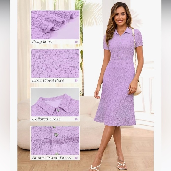 Lavender Textured Midi Dress #LK2 - Picture 13 of 16